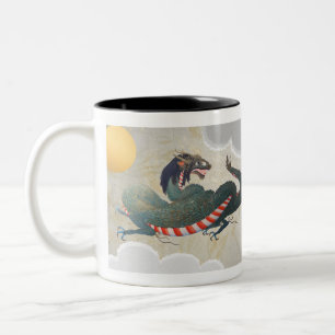 Caneca De Café Em Dois Tons Twin Dragon Japonês 11oz