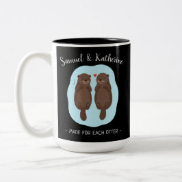 Caneca De Café Em Dois Tons Two Lovely Cute Otters Custom Name Valentine's Day