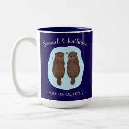 Caneca De Café Em Dois Tons Two Lovely Cute Otters Custom Name Valentine's Day
