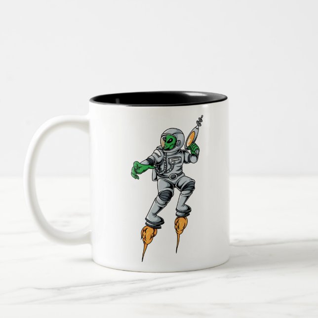 Caneca De Café Em Dois Tons Ufo do Espaço Sci-Fi da Alienígena Astronauta (Esquerda)