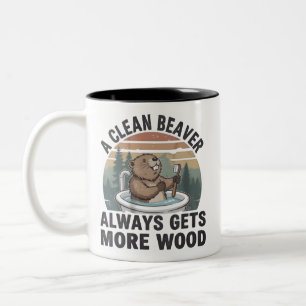 Caneca De Café Em Dois Tons Um Castor Limpo Sempre Consegue Mais Madeira Humor