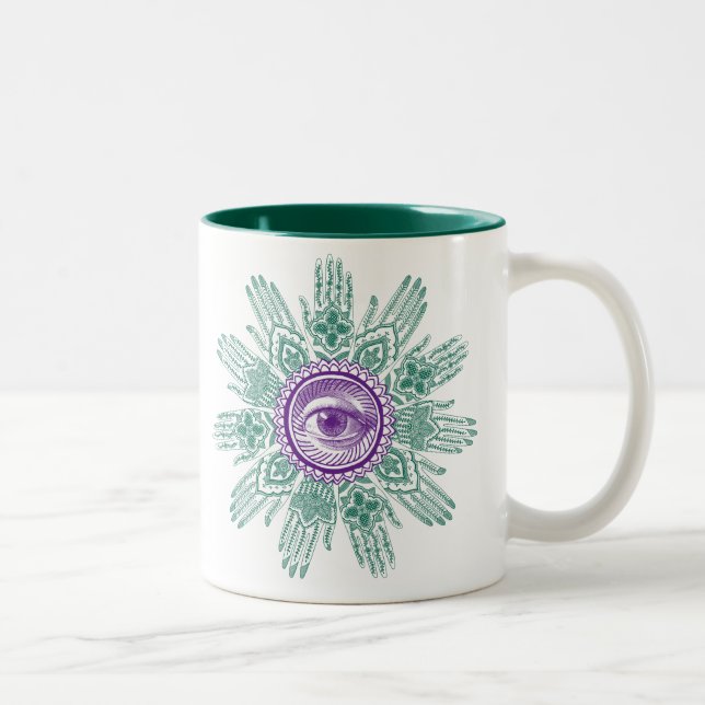Caneca De Café Em Dois Tons Um círculo das mãos e de um olho (Direita)