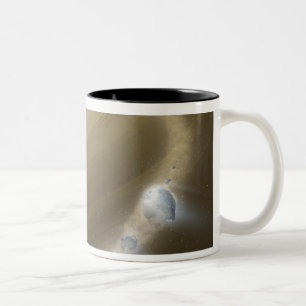 Caneca De Café Em Dois Tons Um cometa sendo rasgado para se desfazer em torno