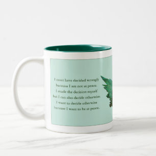 Caneca De Café Em Dois Tons Um Curso Em Milagres Dando Mug, Verde, Espiritual