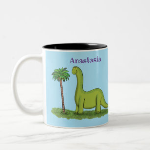 Caneca De Café Em Dois Tons Um desenho animado de brontosaurus dinossauros, ve