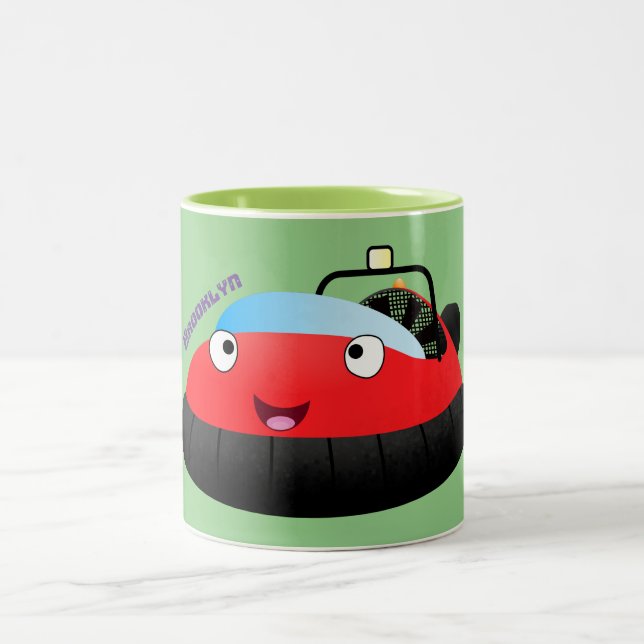 Caneca De Café Em Dois Tons Um desenho animado de hovercraft, vermelho e bonit (Centro)