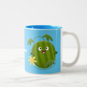 Caneca De Café Em Dois Tons Um desenho animado de melancia feliz e bonito