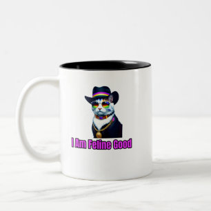 Caneca De Café Em Dois Tons Um Gato Vestindo Fedora e Óculos de Sol