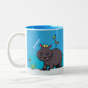 Caneca De Café Em Dois Tons Um hipopótamo engraçado bonito com desenhos animad
