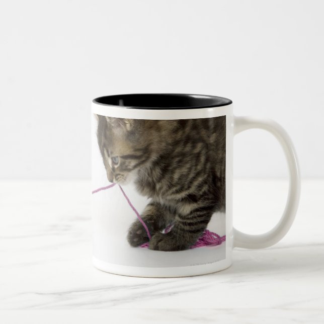 Caneca De Café Em Dois Tons Um jogo novo do gatinho do gato malhado (Direita)