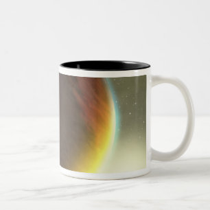 Caneca De Café Em Dois Tons Um nebuloso Jupiter-como o planeta que orbita