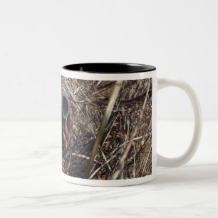 Caneca De Café Em Dois Tons Um observador do escuteiro pratica o techniqu 2 da