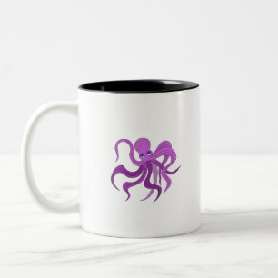 Caneca De Café Em Dois Tons Um polvo fofo balançando tentáculos