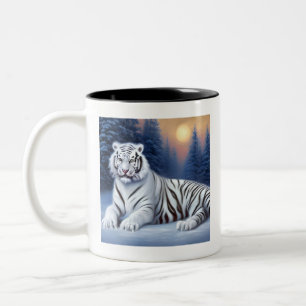 Caneca De Café Em Dois Tons Um Tigre Branco Sentado na Cãibra de Neve