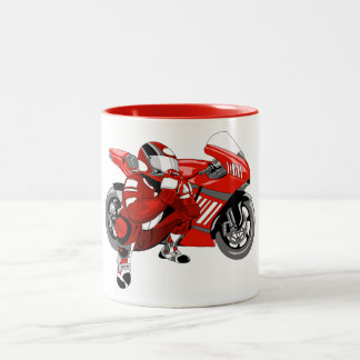 Caneca De Café Em Dois Tons Um velomotor vermelho e seu piloto