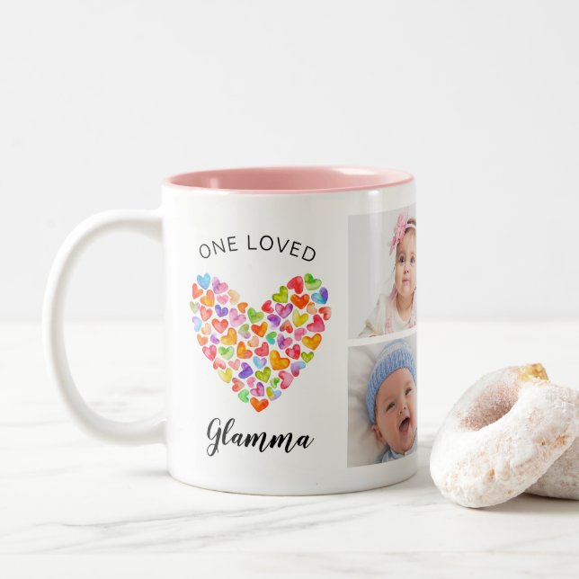 Caneca De Café Em Dois Tons Uma Amada Colagem de Fotos Glamma Quatro  (Com Donut)
