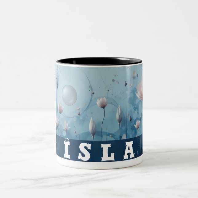 Caneca De Café Em Dois Tons Uma caneca personalizável floral de dois tons (Centro)