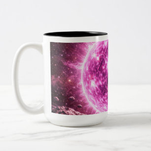 Caneca De Café Em Dois Tons Uma Estrela Rosa no Espaço Exterior