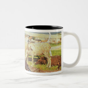 Caneca De Café Em Dois Tons Uma menina que faz malha, 1888 (óleo em canvas)