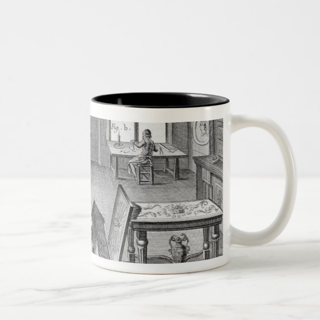 Caneca De Café Em Dois Tons Uma oficina dos inlayer da mobília, 'do Encyclop (Direita)