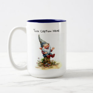 Caneca De Café Em Dois Tons Uma pintura aquarela de um Gnomo Cute