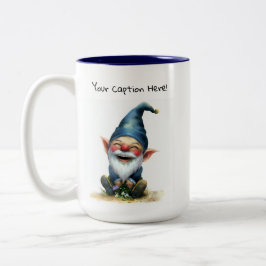 Caneca De Café Em Dois Tons Uma pintura em aquarela de um gnomo fofo