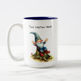 Caneca De Café Em Dois Tons Uma pintura em aquarela de um gnomo fofo