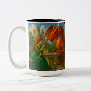 Caneca De Café Em Dois Tons Uma princesa jogando xadrez com uma arte de fantas