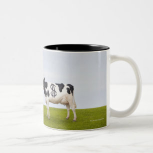 Caneca De Café Em Dois Tons Uma vaca de leiteria de Holstein com os pontos na