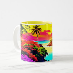 Caneca De Café Em Dois Tons Uma Viagem à Serenidade Exótica: Paraíso Tropical