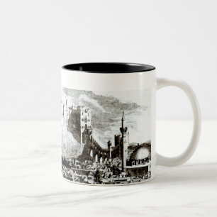 Caneca De Café Em Dois Tons Uma vista da cidade e do castelo de Aleppo, Syria