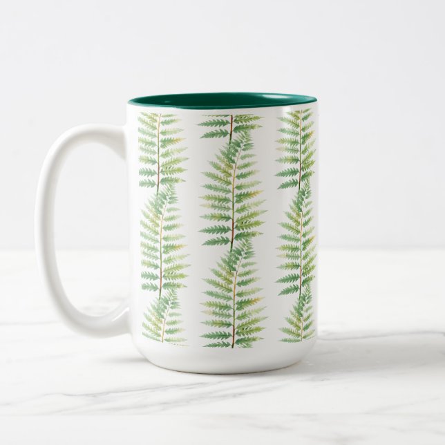 Caneca De Café Em Dois Tons única folha de samambaia verde (Esquerda)