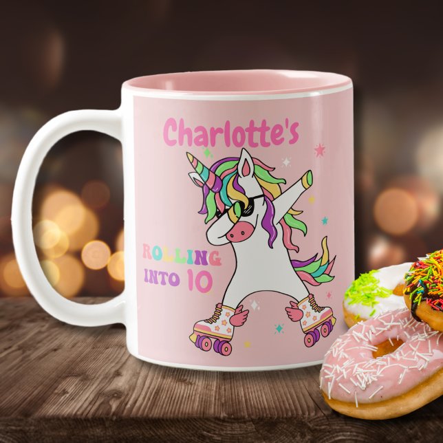 Caneca De Café Em Dois Tons Unicorn Dabbing Roller Sking Aniversário (Criador carregado)