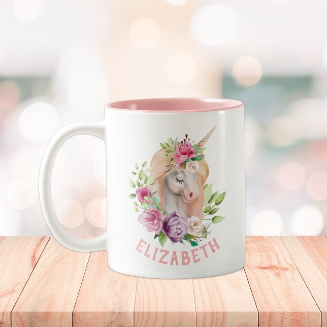 Caneca De Café Em Dois Tons Unicorn Floral (Criador carregado)