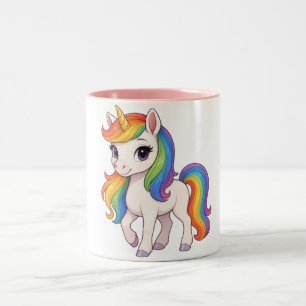 Caneca De Café Em Dois Tons Unicórnio arco-íris fofo e colorido