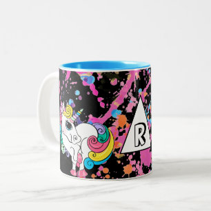 Caneca De Café Em Dois Tons Unicórnio branco retro colorido dos anos 90 90s d