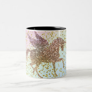 Caneca De Café Em Dois Tons Unicórnio Brilho Dourado Pastel Arco-íris Meninas 