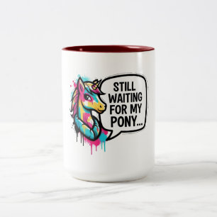 Caneca De Café Em Dois Tons Unicórnio Colorido Esperando pelo Meu Pônei