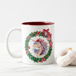 Caneca De Café Em Dois Tons Unicórnio de Natal Mágico
