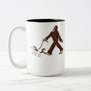 Caneca De Café Em Dois Tons Unicórnio mágico de passeio engraçado de Bigfoot
