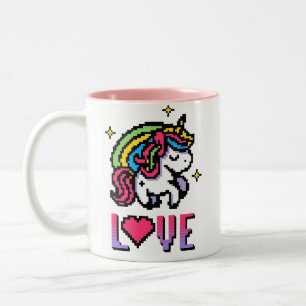 Caneca De Café Em Dois Tons Unicórnio Pixel Fofo Amor Jogos Retrô