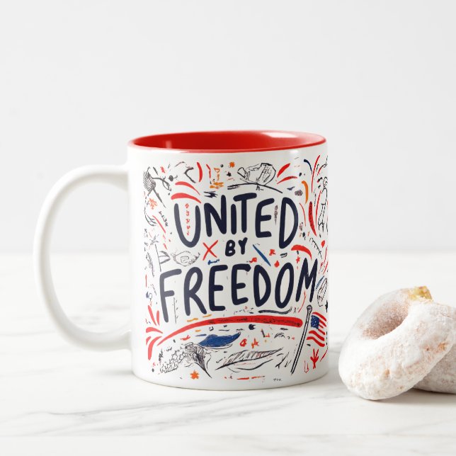 Caneca De Café Em Dois Tons Unidos pela Liberdade (Com Donut)