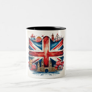 Caneca De Café Em Dois Tons Union Jack Mug com marcas de terra britânicas icôn