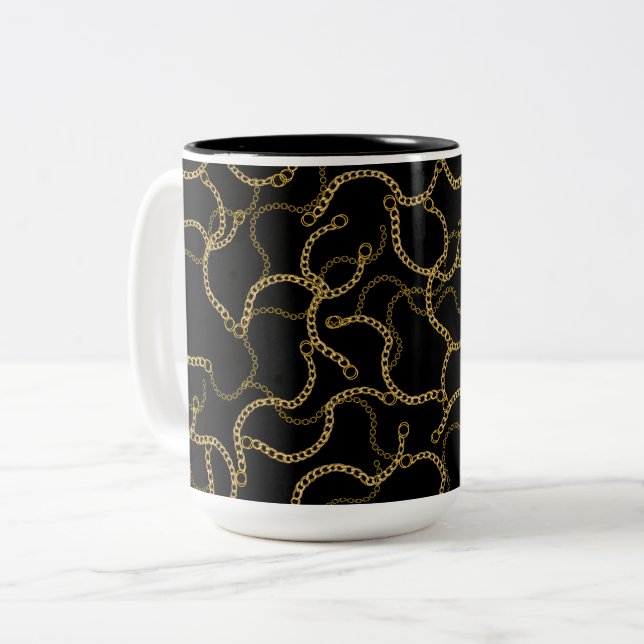 Caneca De Café Em Dois Tons Urban Glam Gold Chains Pattern  (Frente Esquerda)