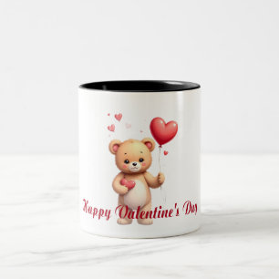 Caneca De Café Em Dois Tons Ursa Teddy Fofa com Coração – Feliz Dia dos Namora