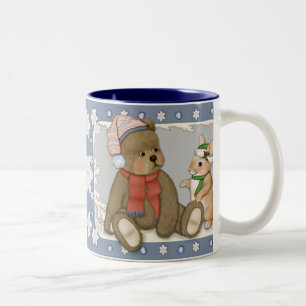 Caneca De Café Em Dois Tons Ursinho de Natal da neve e coelho