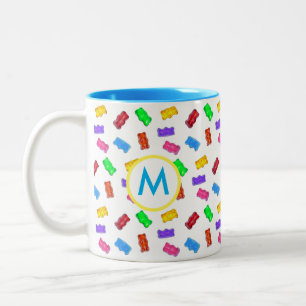 Caneca De Café Em Dois Tons Ursinhos Doces Multicoloridos & Monograma