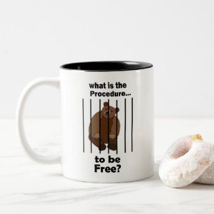 Caneca De Café Em Dois Tons Urso Animal Cativo Pedindo Liberdade Resgatador de