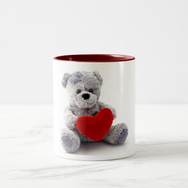 Caneca De Café Em Dois Tons Urso cinza Com Coração (Centro)