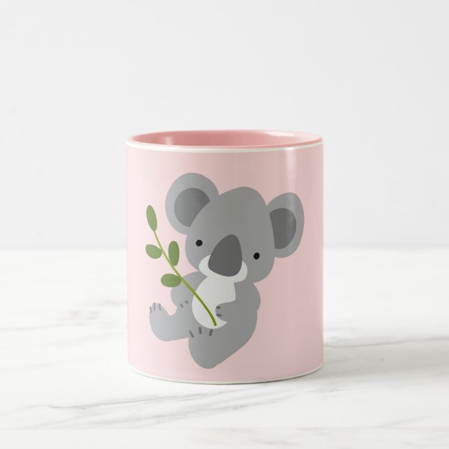 Caneca De Café Em Dois Tons Urso de Koala, Cinza bonita, com folha verde (Centro)